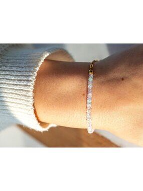 AAA fire Opal Ethiopian Opal Bracelet Gold Paperclip Chain October Birthstone